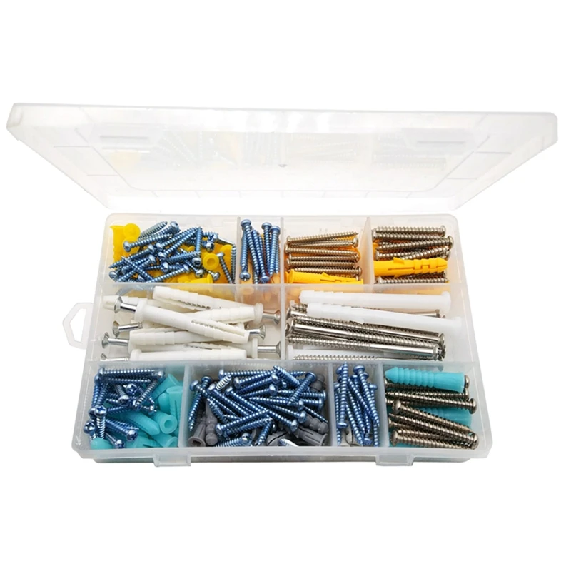 

Hot 300PCS Plastic Drywall Wall Anchors Screw Assorment Kit, Self Tapping Screws And Ribbed Wall Anchors, Wall Plug Bolts