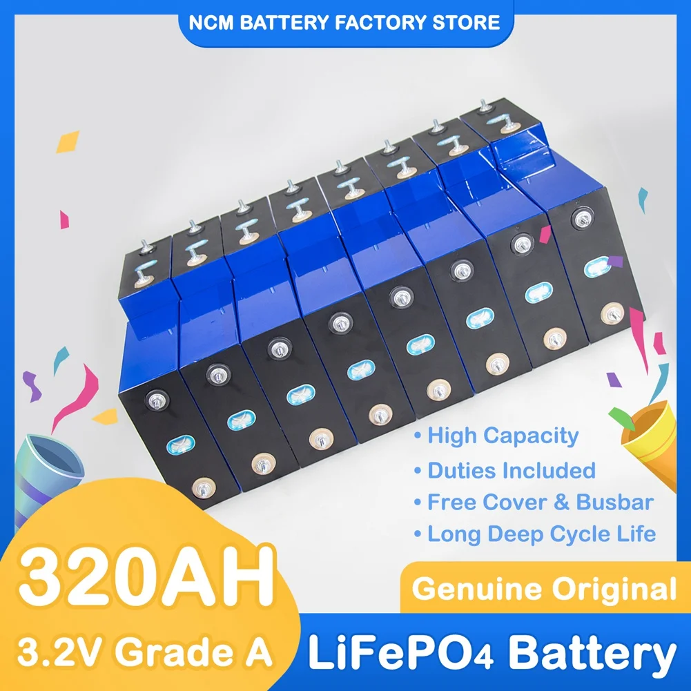 

16PCS Lifepo4 3.2V 320Ah Battery New High Capacity Cell Grade A Lifepo4 Batterie Deep Cycles 3500 RV EU US Tax Free With Busbars