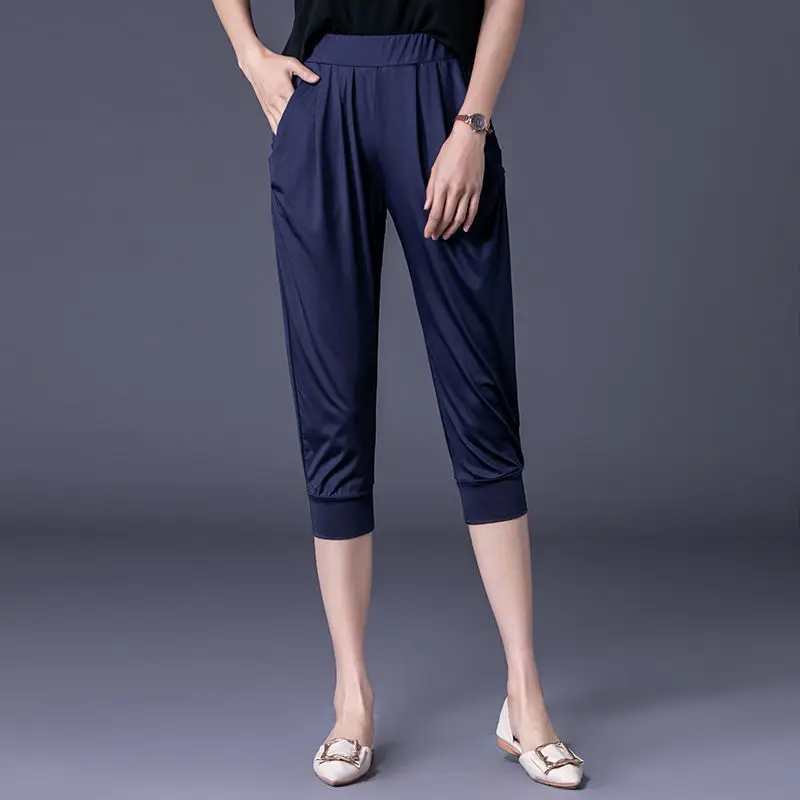 

2022 Summer Women's New Large Size Loose Harem Pants Female Thin Loose Cropped Pants Ladies Solid Color Casual Trousers W174