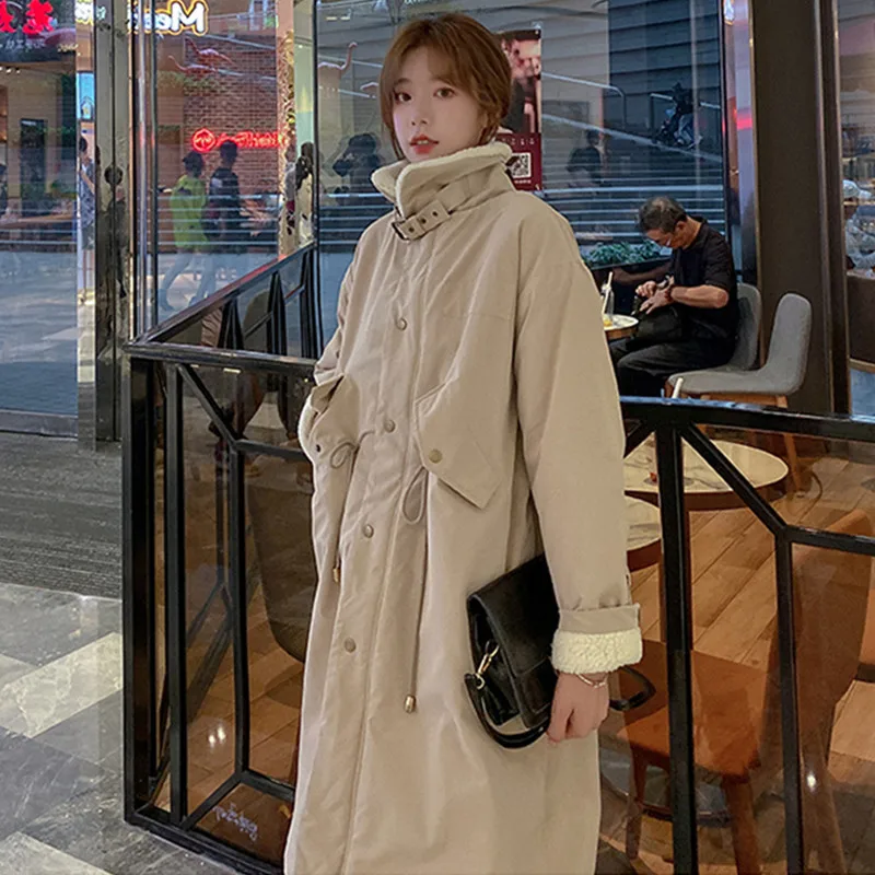 Plus Velvet Thick Lamb Wool Coat Women's 2022 Winter New Cotton Coat Mid-length Over-the-knee Loose Cotton Coat