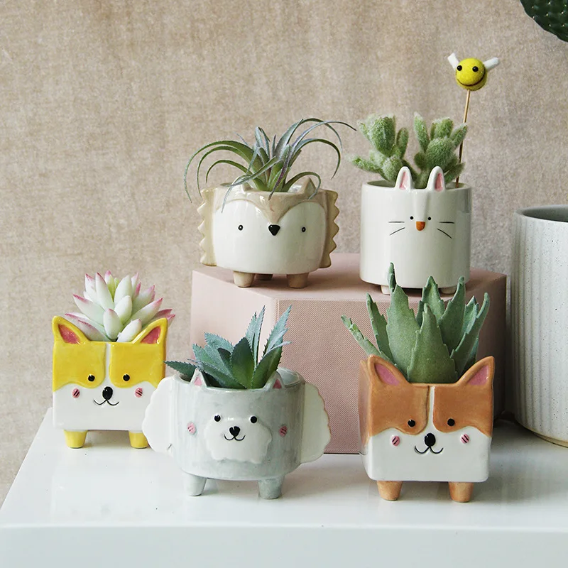 

Cartoon Animal Succulent Flowerpot Ceramic Flowers Potted Cute Hedgehog Rabbit Creative Home Bedroom Office Desktop Decoration