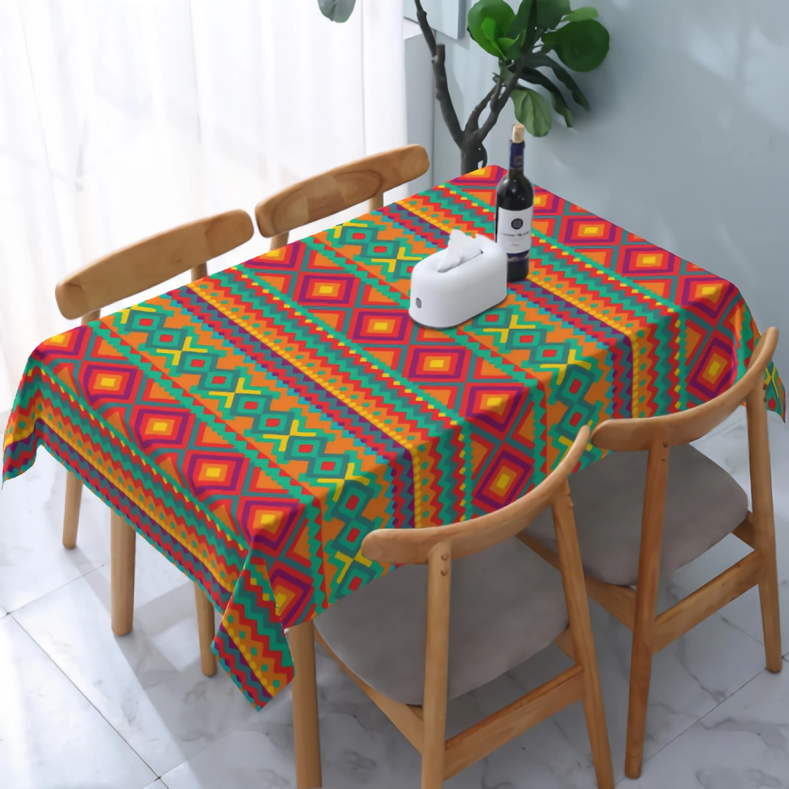

Colorful Geometric Tablecloth Washable Stain and Wrinkle Resistant Water-Proof Table Cloth for Dining Table Party Home Decor
