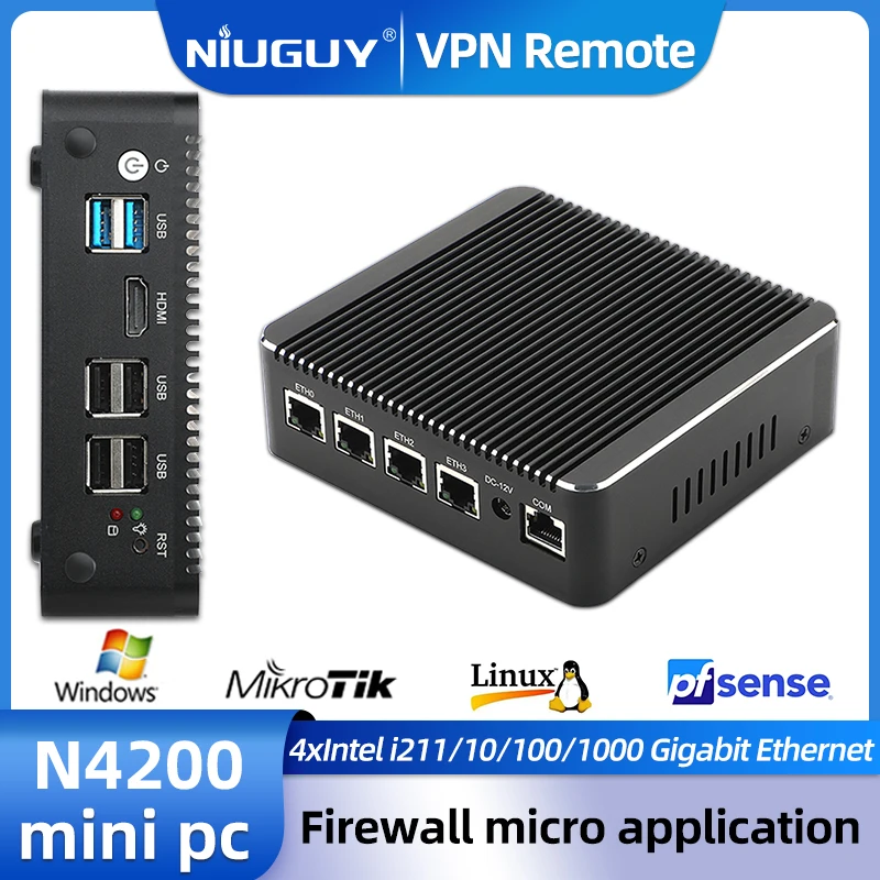 Fanless Soft Router Intel Pentium N4200 Mini PC Quad Core 4x Intel i211  LAN HDMI VPN pfSense Firewall micro application AES-NI