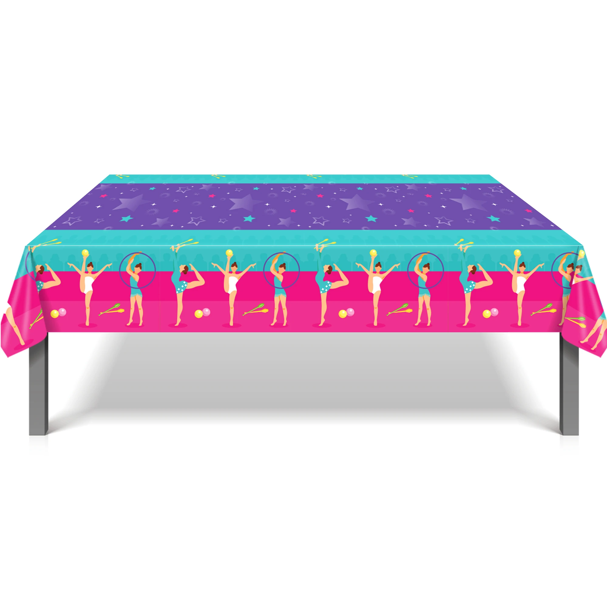

130*220cm Women's Rhythmic Gymnastics Disposable Tablecloth Birthday Decoration Camping Table Cover Baby Shower Party Supplies