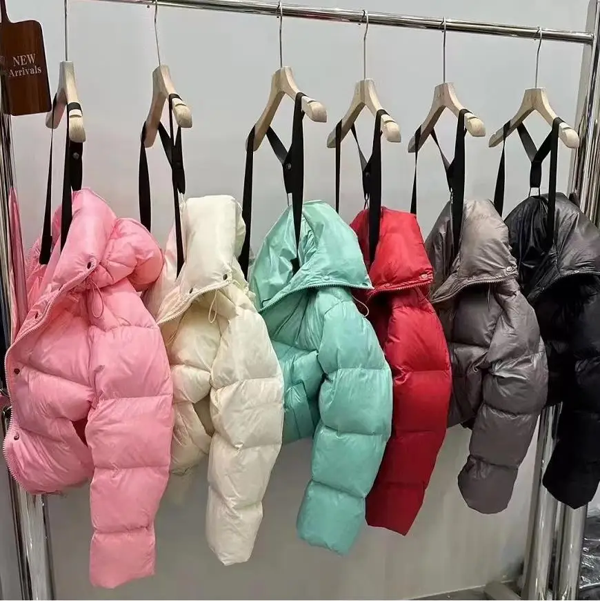 

Женское Укороченное пальто на белом утином пуху, теплая зимняя куртка карамельных цветов на молнии, Осень-зима