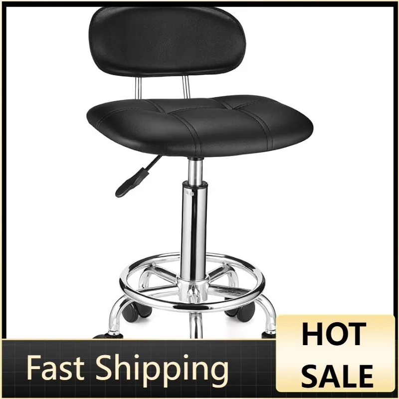 

HMTOT Square Rolling Stools with Backrest Height Adjustable Swivel Stool with Wheels Black
