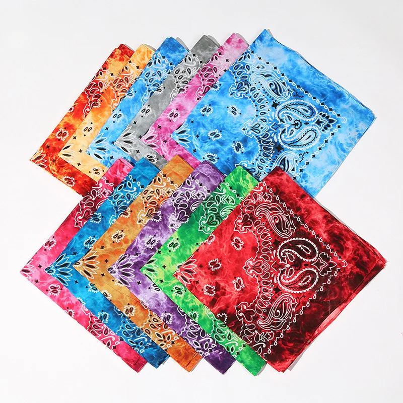 

Tie-dye Seamless Hip Hop Hair Band Cotton Bandana Paisley Headband Cashew Flower Print Square Fashion Neck Scarf 55cm*55cm