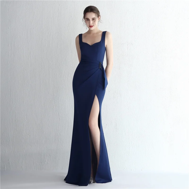

Suspender banquet split long dinner fishtail dress evening dress wedding long gown