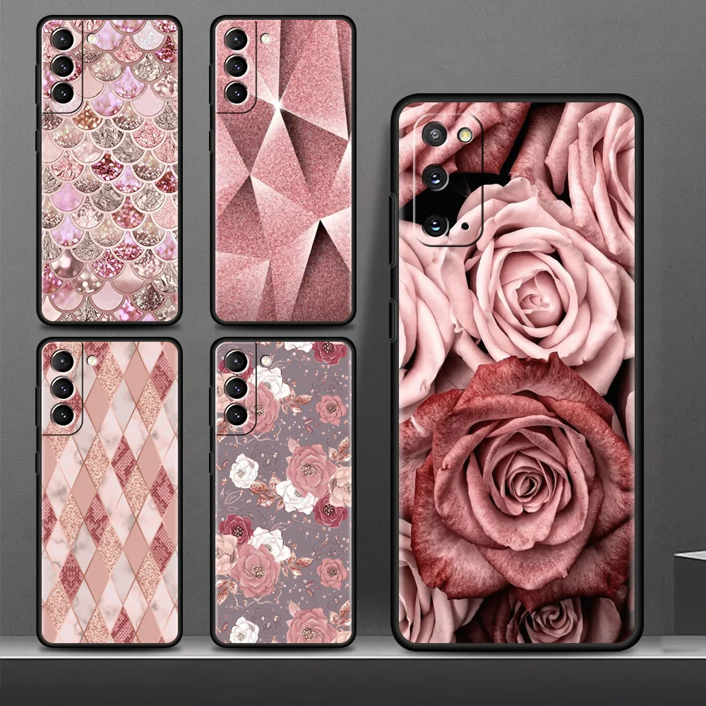 

Gold Rose Pink Pattern Case For Samsung Galaxy S22 S20 FE S21 Plus Soft Phone Cover S10 S9 S8 Note 20 Ultra 10 Lite TPU Shell