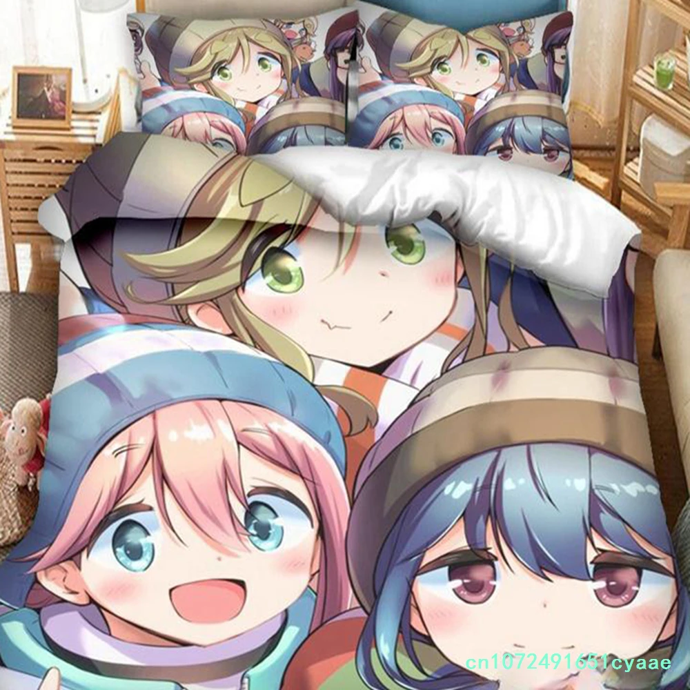 Фото Новый комплект постельного белья с 3D-принтом «Аниме Yuru Camp»: пододеяльники, наволочки, 2/3 предмета, комплекты для кровати, домашний текстиль №5