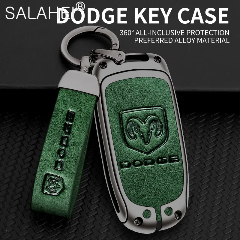 

Metal Car Key Case Keyring Leather Keychain For Dodge Ram 1500 Durango Journey Charger Grand Challenger Chrysler Car Accessories