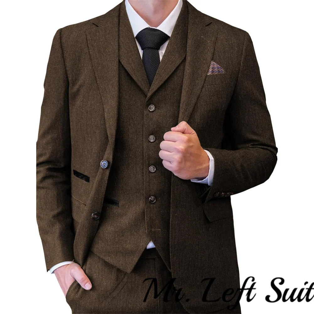 GPBD Мужской костюм 3 предмета зеленый шерстяной твид