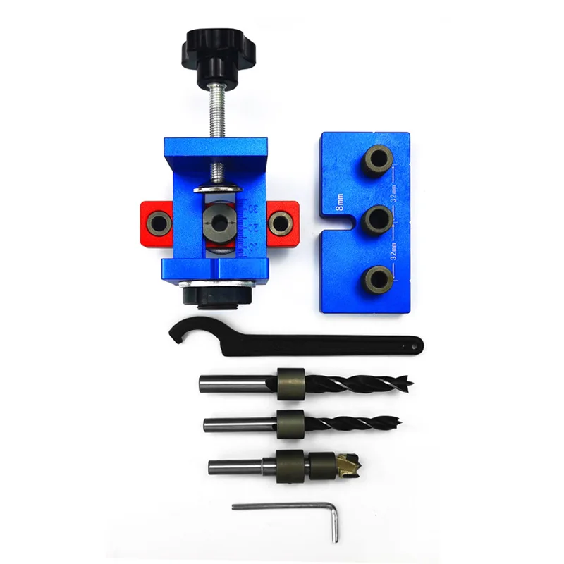 

Woodworking 3 in 1 Doweling Jig Kit Adjustable Drilling Guide Locator For Furniture Connecting Hole Puncher Tool aluminum alloy