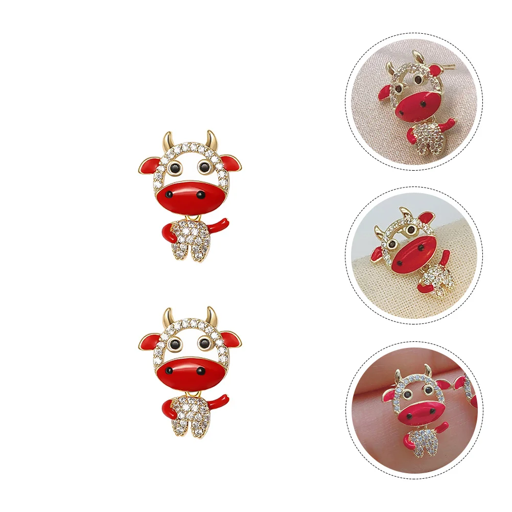 

1 Pair of Decorative Stud Zodiac Ox Earring Creative Accessory (Red)