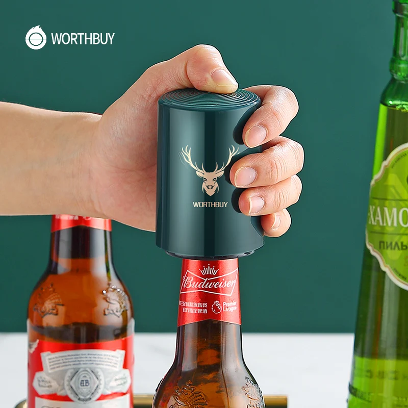

WORTHBUY Automatic Bottle Opener Plastic Soda Beer Opener With Magnetic Cap Portable Beer Bottle Opener Kitchen Bar Accessories