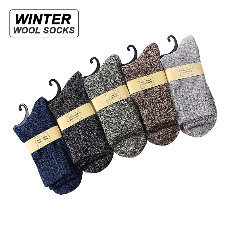 

High 5 Thick Wool Calcetines Winter Men's Warm Socks Male Quality Cotton Casual Pair/Lot Hombre Socks New Socks Stripe