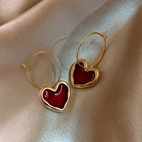 women red heart vintage earrings fashion drop jewelry enamel metal gold earrings girl gifts elegant simple trendy jewelry