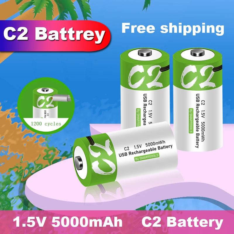 Перезаряжаемая литиевая USB Батарея C2, 1,5 VC, размер 5000 МВт/ч, подходит для замены полимерной батареи в печи европейского стандарта с радиоводонагревателем