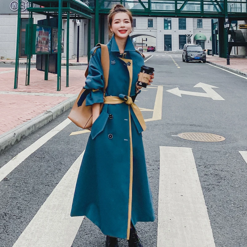 

Spring Women Casual Tunic Belt Long Trench Coat Female Double Breasted Coats Autumn Vintage Chic Commute Windbreaker