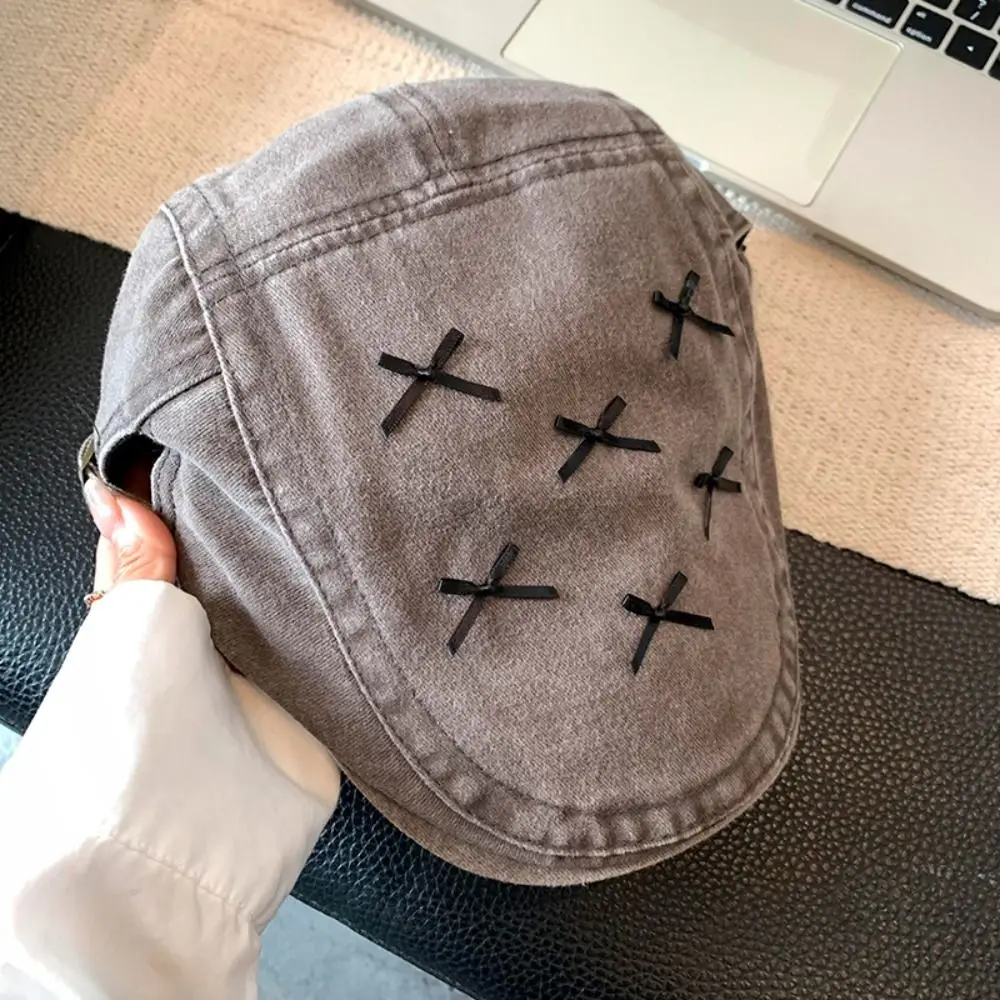 Милая шляпа художника Y2K хлопковые береты 56-58 см кепка с бантом большая