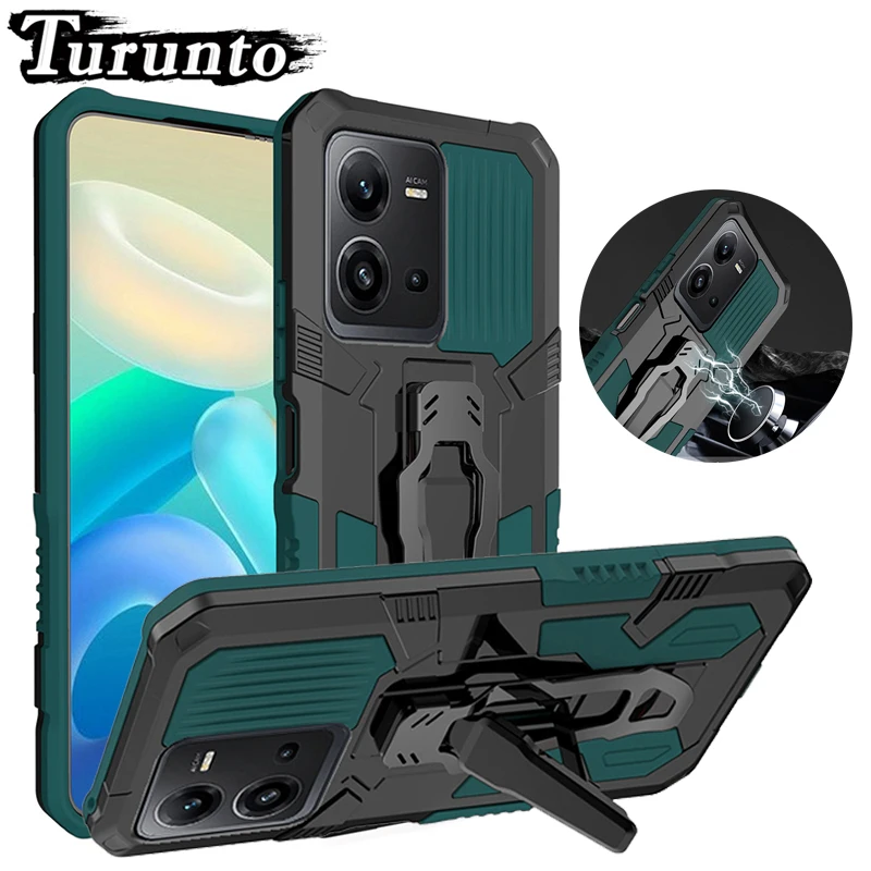 

TURUNTO Shockproof Back Clip Phone Case For VIVO V25 V23E V23 V21E V21 V20SE V20 Magnetic Bracket Cover For VIVO V19 V17 V17Pro