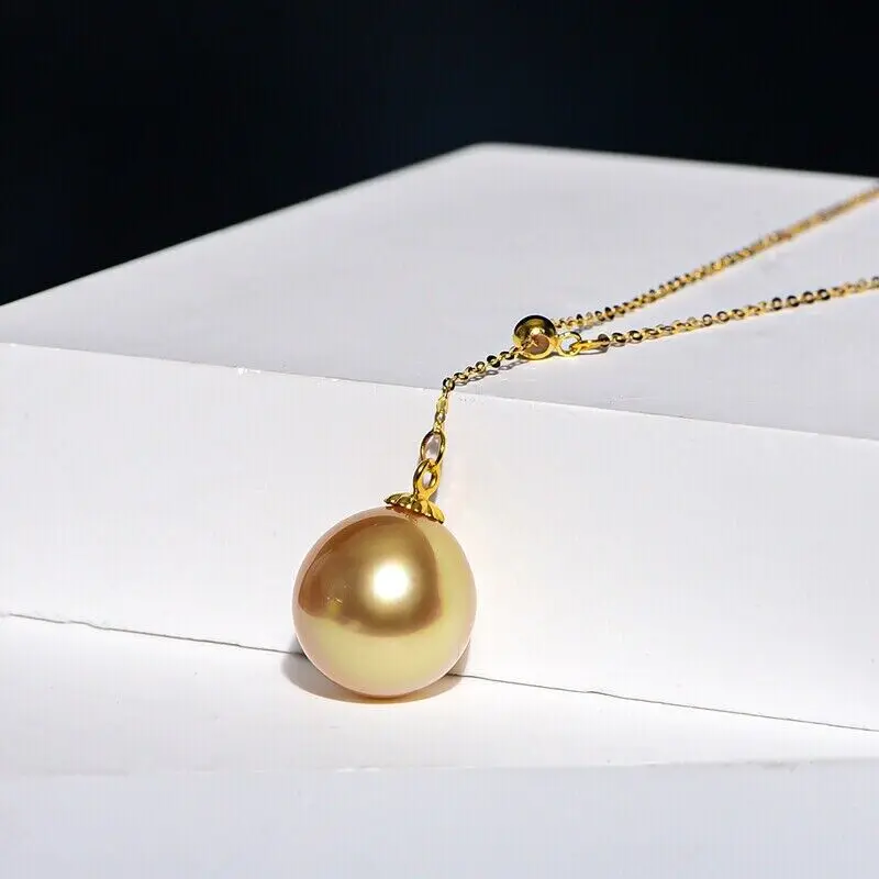 Огромный Круглый Золотой жемчужный кулон AAAA 11-12 мм Южное море ожерелье изящные