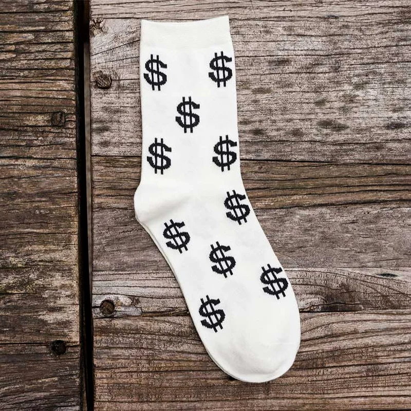 

New Spring Novelty Men's Long Socks Harajuku Money Dollar 3D Patterned Socks Funny Cartoon Sock Pure Cotton For Men