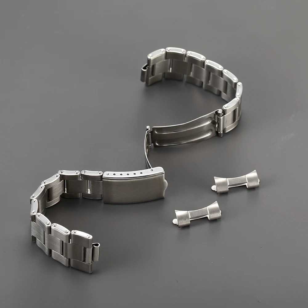 19mm 20mm 316L Stainless Steel Oyster Rivet Curved End Bracelet Watch band Strap Compatible For Rolex Invicta Watch