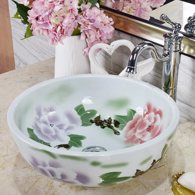 

Flower shape Jingdezhen ceramic sink wash basin Ceramic Counter Top Wash Basin Bathroom Sinks washbasin