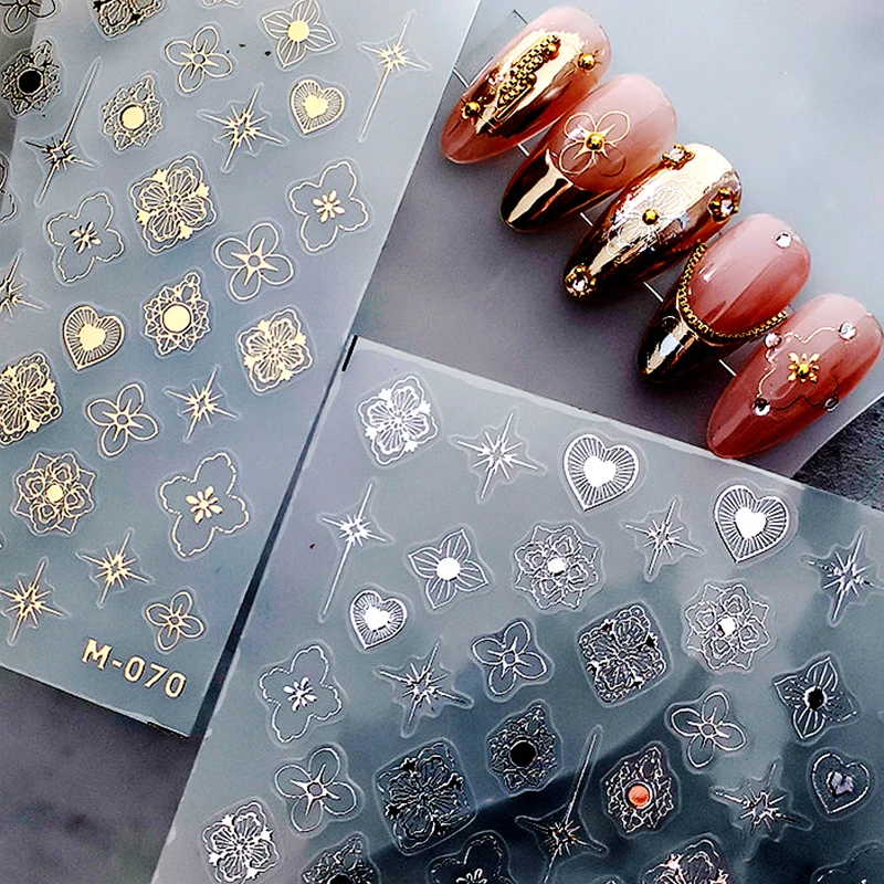 

Gilding 3D Nail Art Decoration Stickers Gold Stamping Embossed Flower Heart Starlight Design Manicure Decals Nail Supplies