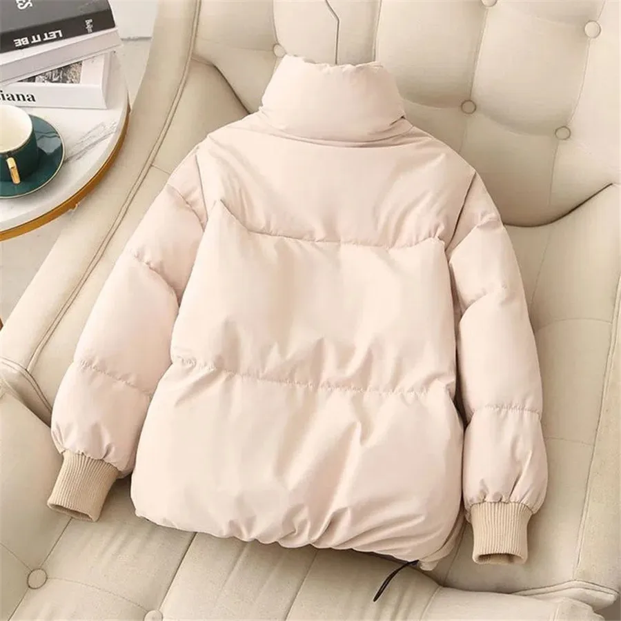 Short Winter Loose Basic Solid Fluffy Jacket Women Warm Thicken Parkas Korean Casual Coat Cotton Padded Snow Wear Outwear 2022