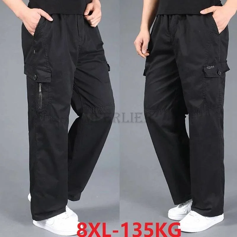 

spring summer Men cargo pants zipper pockets cotton large size 6XL 7XL 8XL casual out door pants straight pants loose mferlier