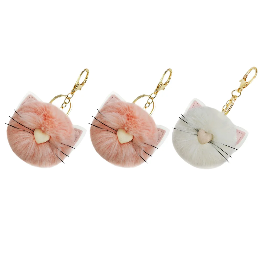 

3pcs Cat Design Wool Ball Key Chains Bag Decorations Cartoon Key Chains