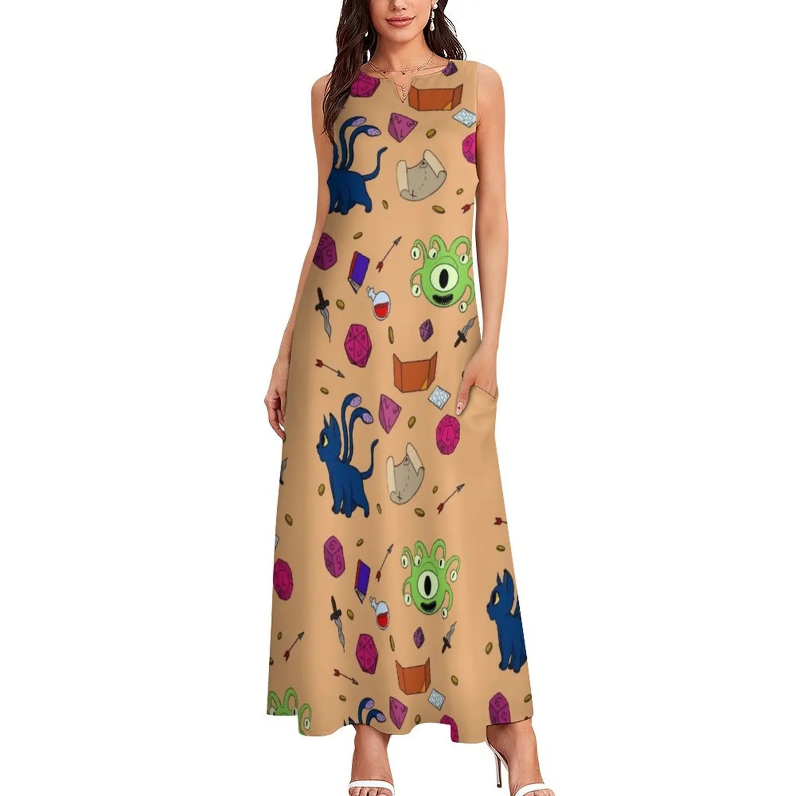 DnD длинное платье с милым узором женские длинные платья для женщин 2024 роскошное