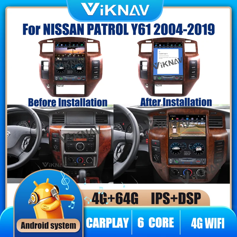 

Система Android для автомобиля, 64 ГБ, Автомагнитола для NISSAN патруль Y61 2004-2019, полный экран 10,4 дюйма, 1080P, HD-навигация, GPS, автомобильное радио