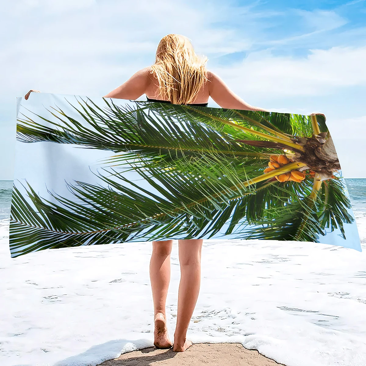 

Beach Towel Oversized,Thick Sand Free Microfiber Beach Towel, Super Absorbent Tropical Coconut Tree Sunset Swim Beach Towels
