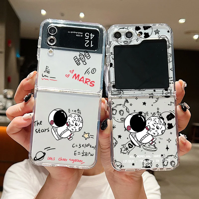 Роскошный чехол с космосом и астронавтом для Samsung Galaxy Z Flip 6 5 4 3 жесткий прозрачный