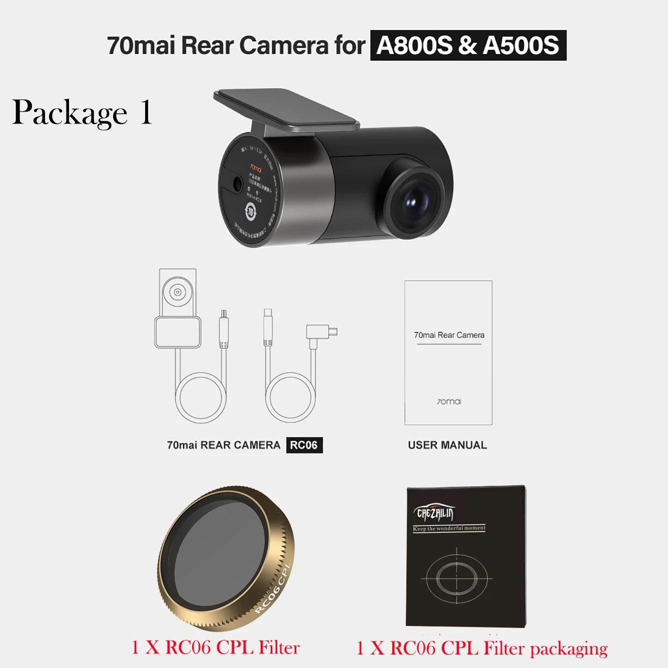 

xiaomi 70mai Rear Cam for 70mai 4K Dash Cam A800 4K Car DVR Rearview cam 70mai Pro Plus + RC06 for A800S & A500S Hardwire Kit