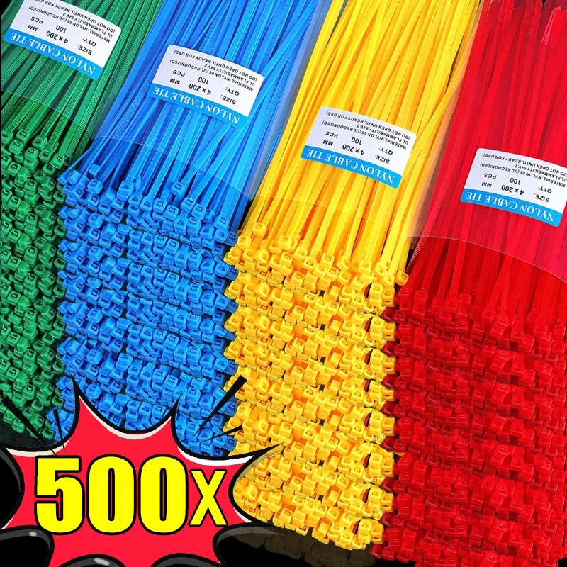 500/100Pcs Kolorowe nylonowe opaski kablowe Samoblokujące Paski wielokrotnego użytku Pętla mocująca Organizery przewodów do domowego biura