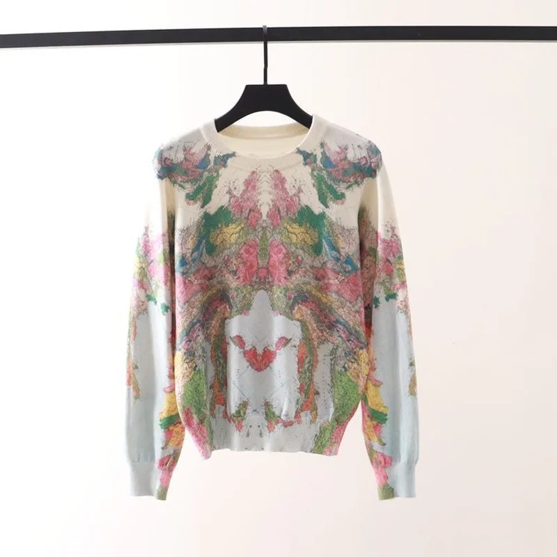 

Fashion Print Sweater Pullovers Women Jumper Wool Knitwear O-Neck Jumper Long Sleeve Jersey 2022 New Japanese Korean Clothes ins