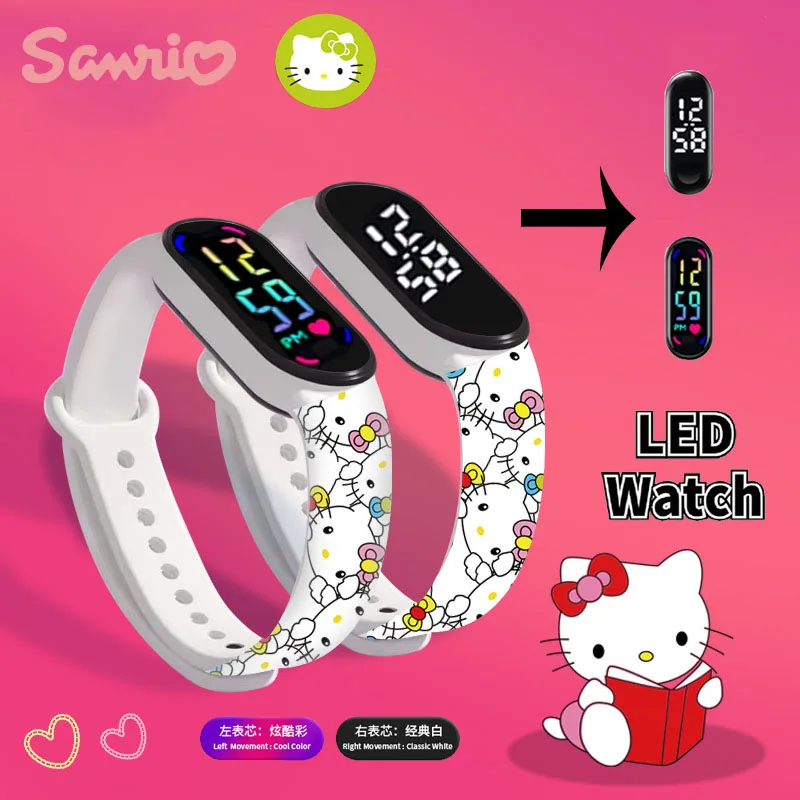

Sanrio Strap LED Electronic Watch Fashion Colorful Bracelet Touch Waterproof Anime Character Hello Kitty Educational Children's