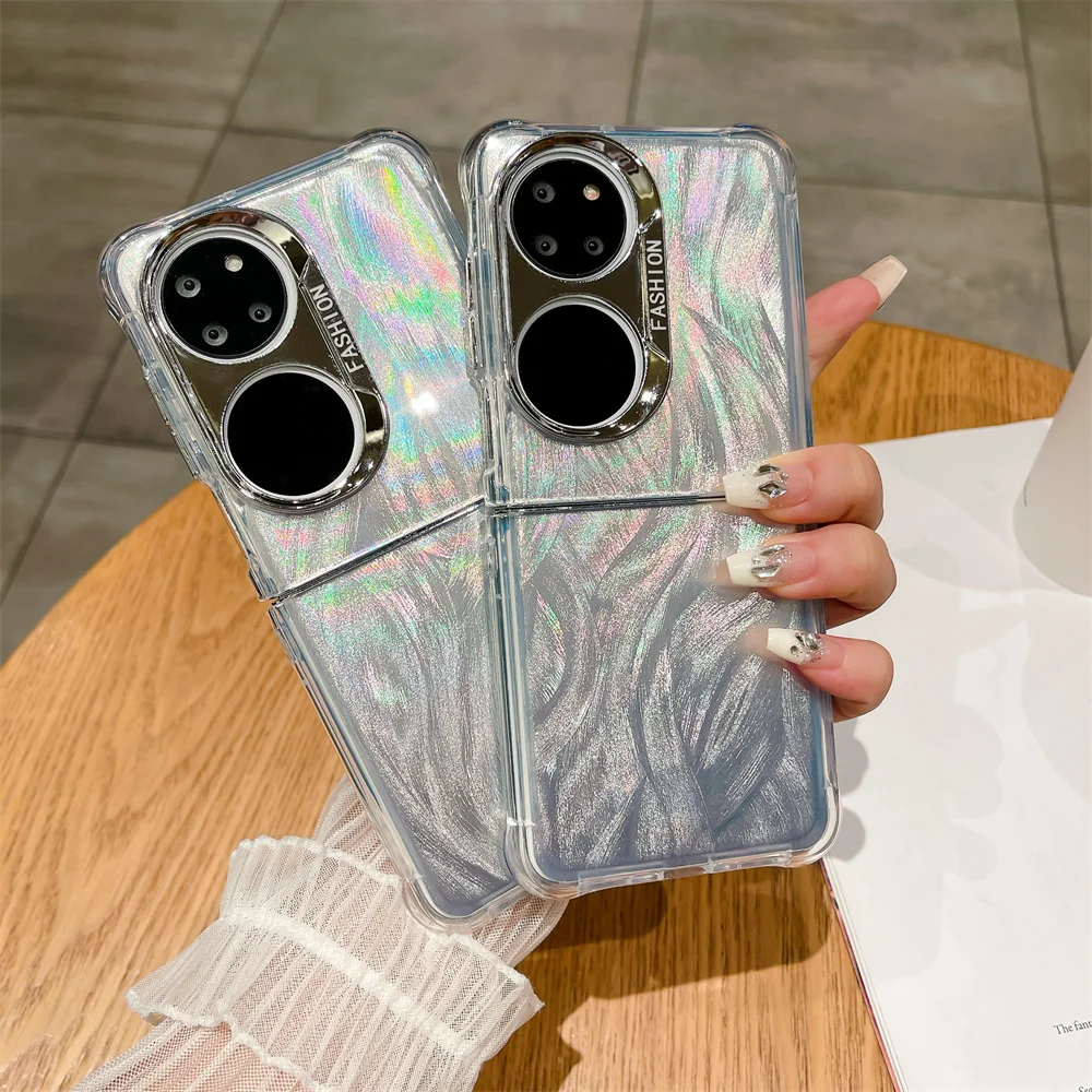 Чехол для телефона с покрытием перьями и текстурой HuaWei P50 Pocket 2 ударопрочный