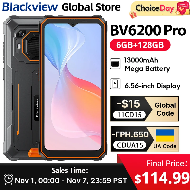 Blackview BV6200 Pro Android 13 6 56 дюйма Прочный Celular IP69 Водонепроницаемый Helio P35 ГБ 128 13000 мАч 18