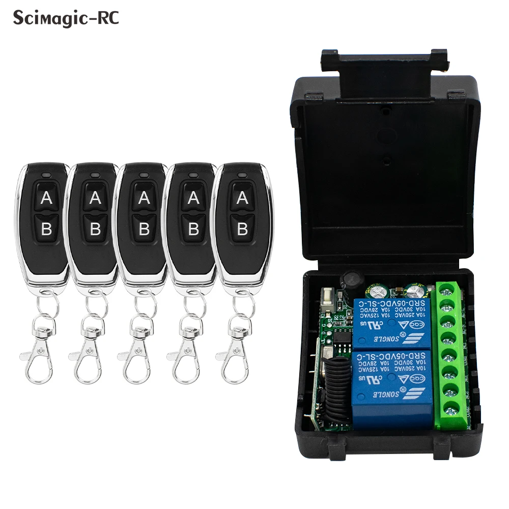 

1 ~ 10 шт. 433 МГц радиочастотный пульт дистанционного управления и DC 12 В 220 В 2-канальный релейный приемник, для гаражных ворот, освещения, светодиода, передача сигнала двигателя