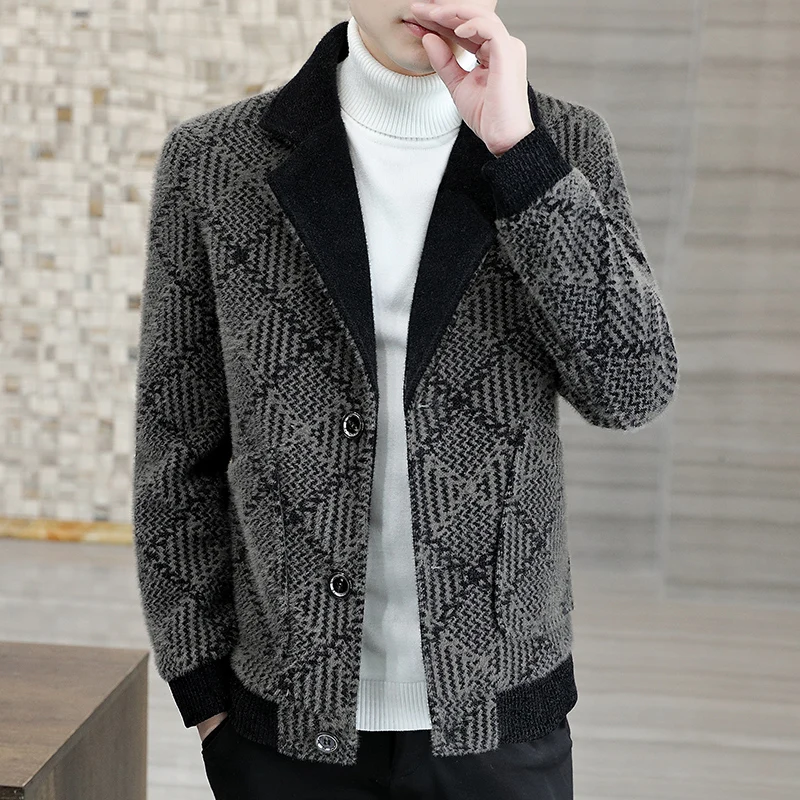 

2023 High Quality Fashion Handsome Trend Boutique Autumn Winter Men's Wool Coat Short Gold Sable Suit Collar Tweed Jacket