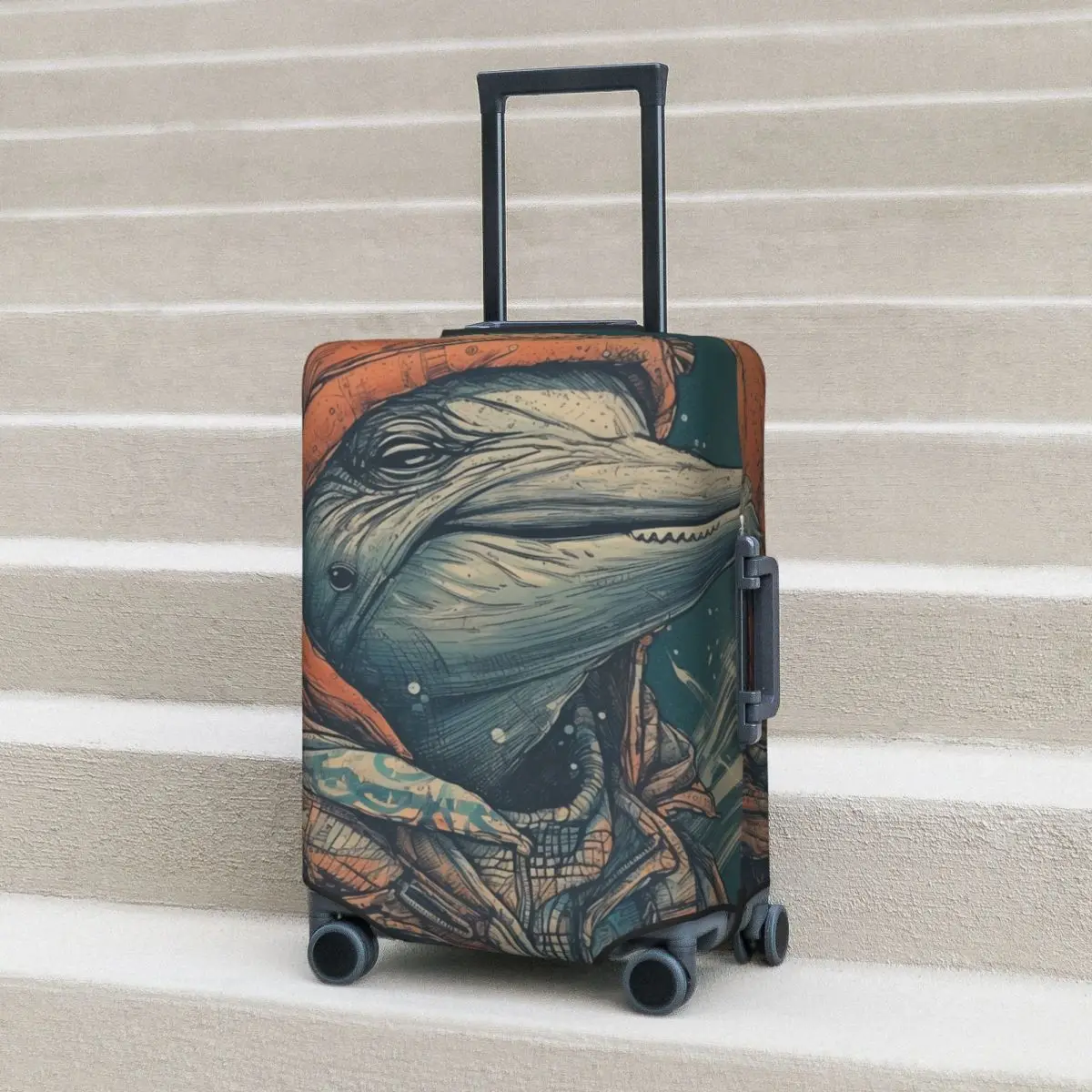 

Dolphin Suitcase Cover Vacation Pop Caricatures Illustration Fun Luggage Accesories Travel Protection