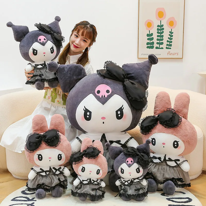 

35/50/60cm Sanrio Kuromi Mymelody Plush Dolls Kawaii Cartoon Sofa Cushion Pillow Dark Gothic Lace Toy Birthday Gift For Girl Kid