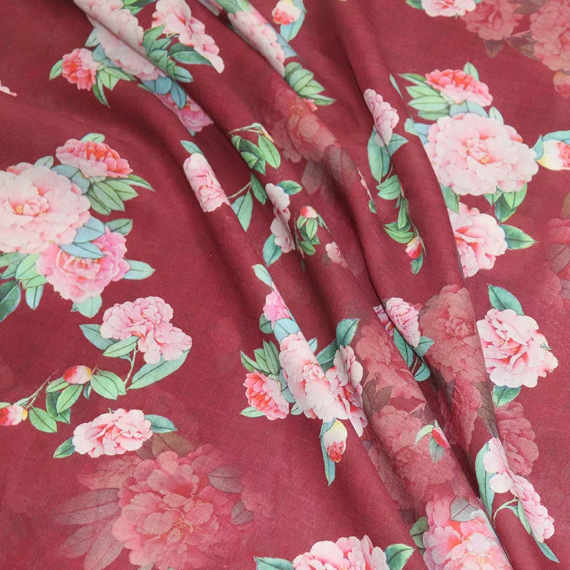 

2023 New High Count Ramie Dress Digital Printed Fabric Women's Clothing Chinese Style Robe Dress Summer Thin linen fabric