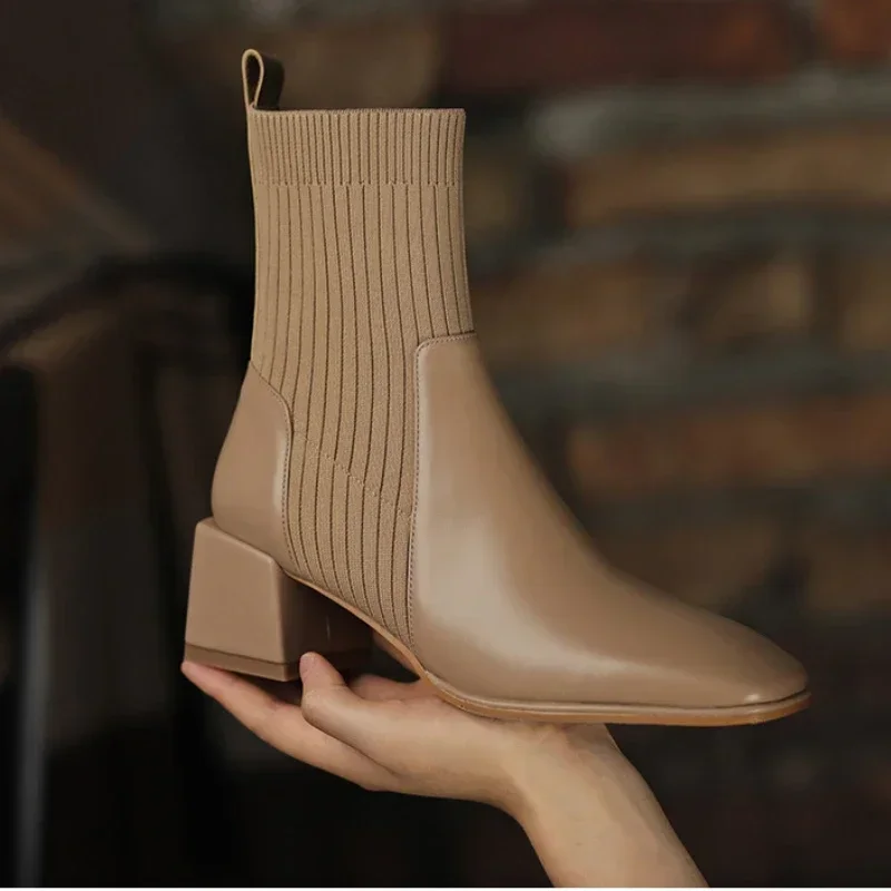 

Ankle Socks Shoes Women Autumn Winter Chelsea Boots Female Plus Size 43 Casual Chunky Square-toed Comfy Low Heel Botas De Mujer