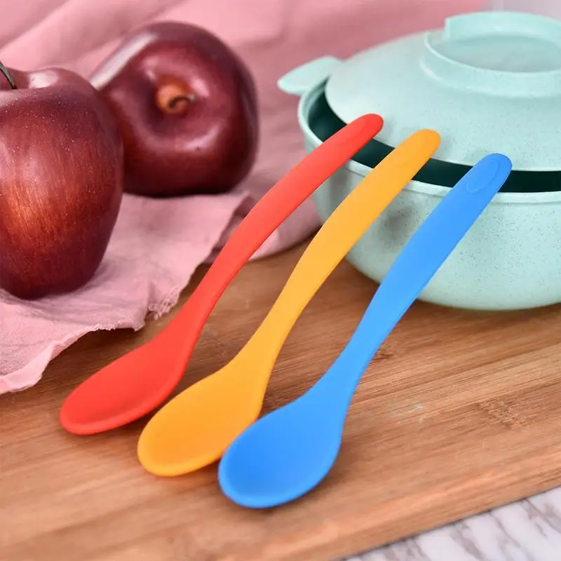 

Силиконовая ложка, маленькая ложка с длинной ручкой, термостойкая, легко моющаяся, с антипригарным покрытием, столовая посуда, кухонный инструмент